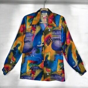 VTG Melissa Robyn Button Up Shirt Women Small Abstract‎ Art to Wear Made in USA